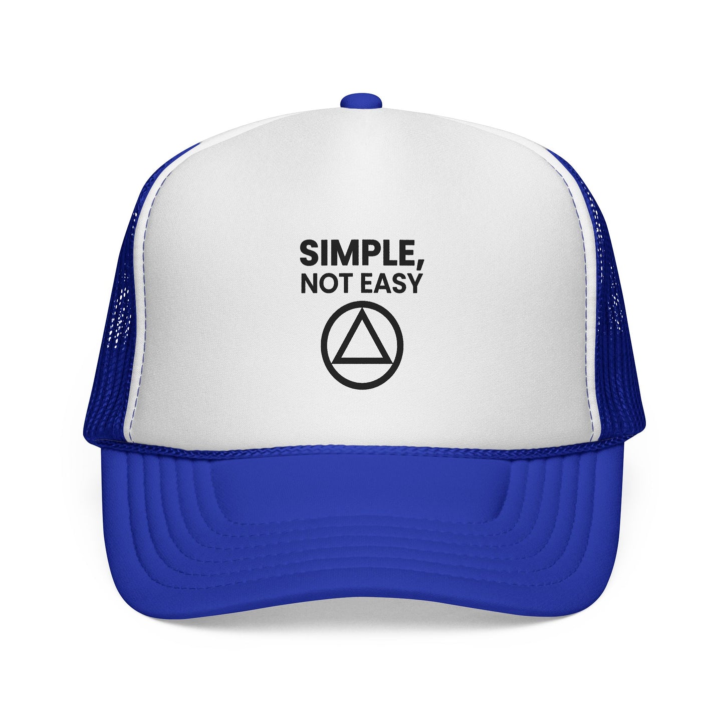 Trucker Cap — "SIMPLE, NOT EASY" Above a Classic Recovery Symbol