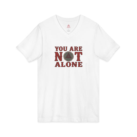 You Are Not Alone V-Neck Tee — Mental Health Awareness Shirt (Back: Just For Today) | Amends Apparel Co