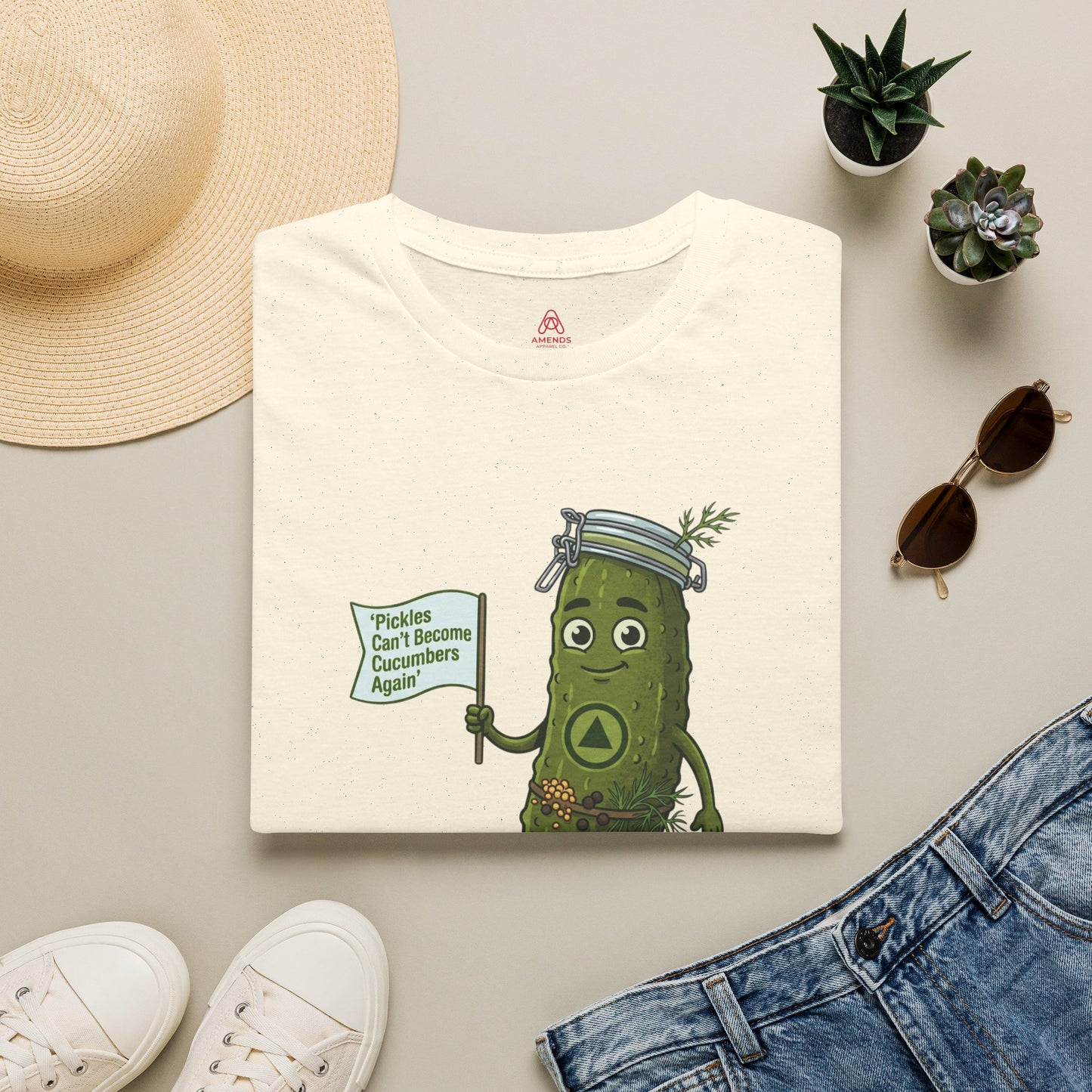 “Pickles Can’t Become Cucumbers Again” Funny Recovery Tee | Amends Apparel Co