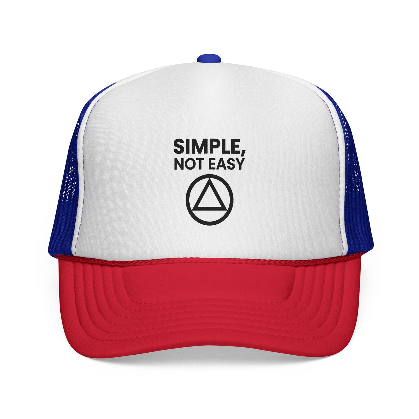 Trucker Cap — "SIMPLE, NOT EASY" Above a Classic Recovery Symbol