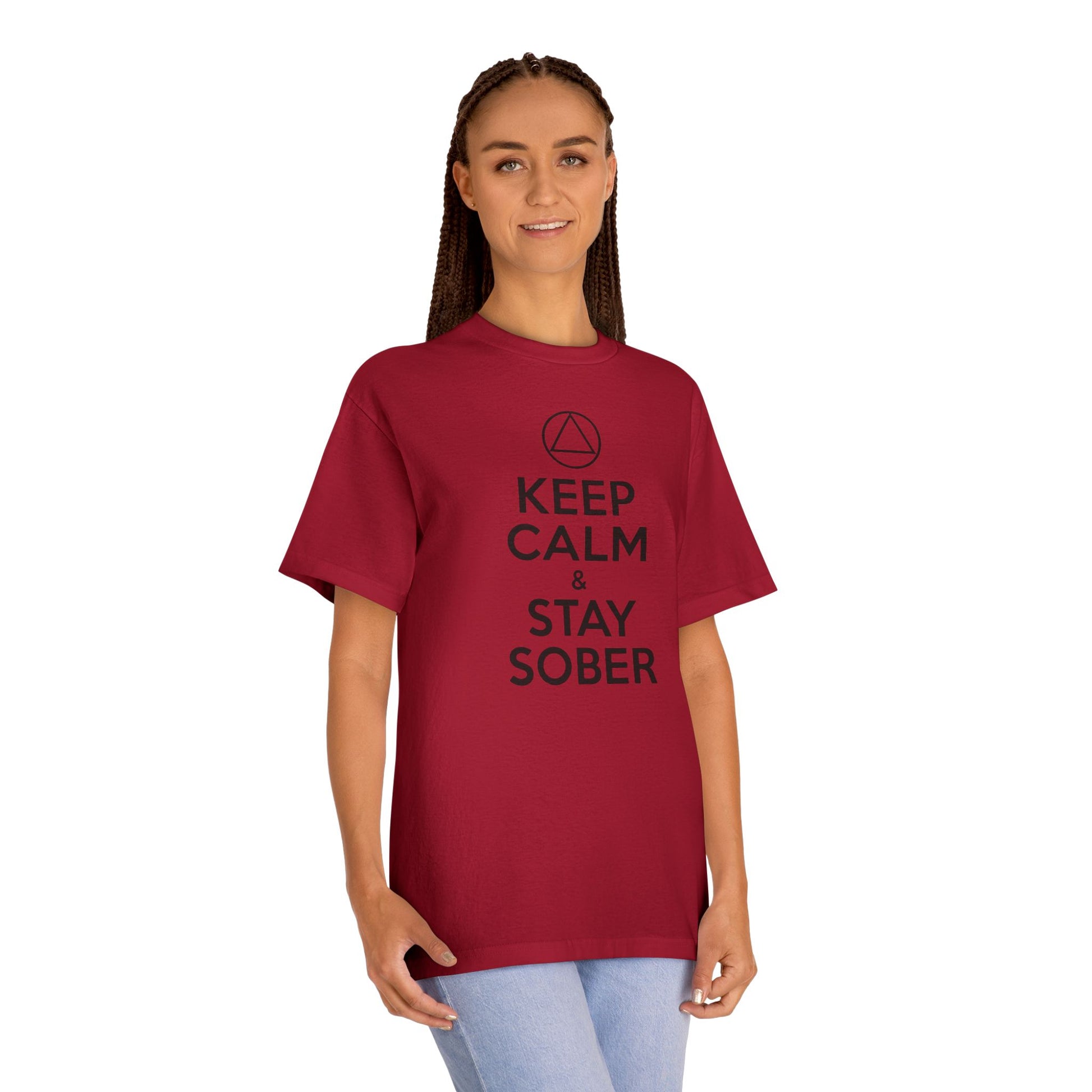 Keep Calm & Stay Sober T‑Shirt — "Just For Today" Recovery Tee | Amends Apparel Co