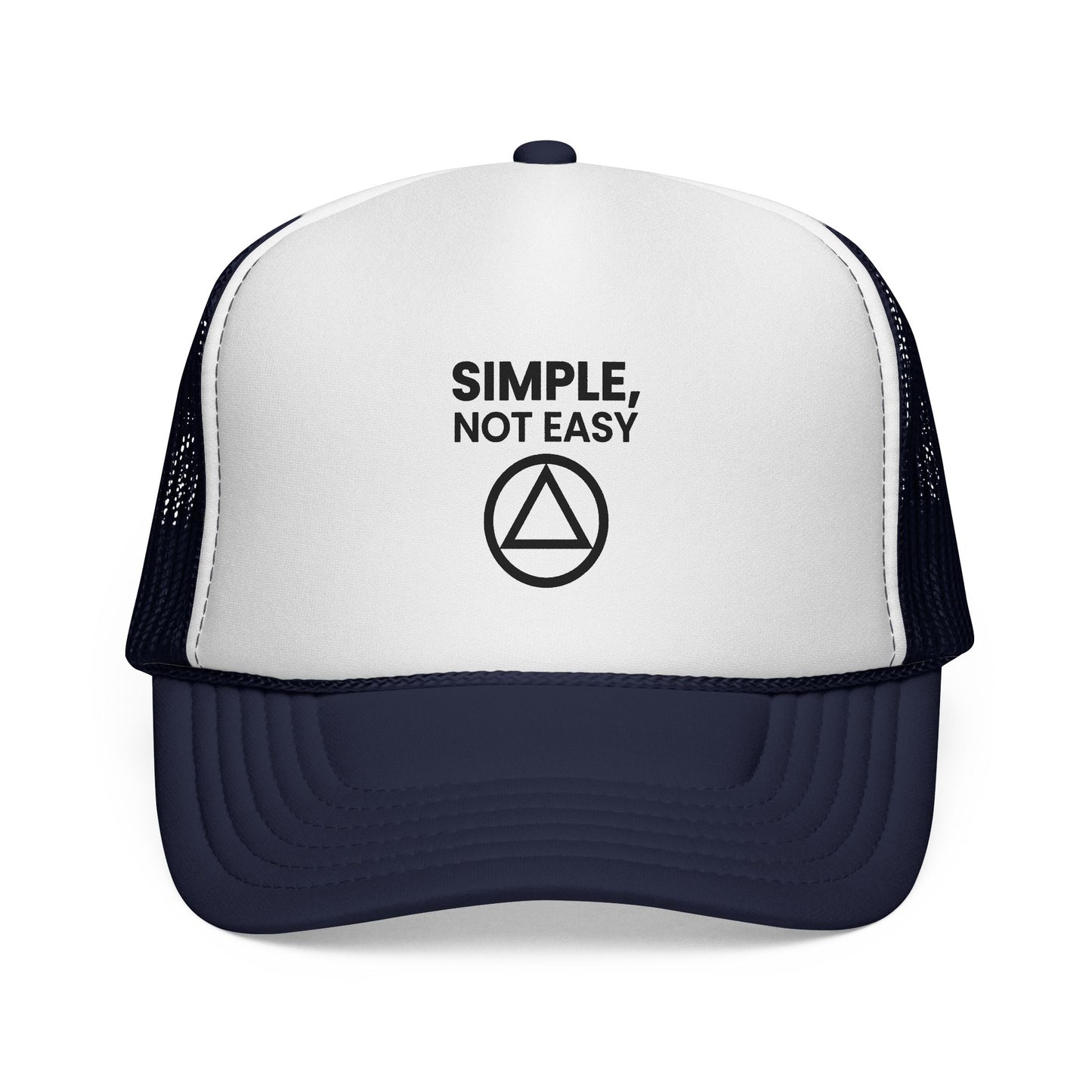 Trucker Cap — "SIMPLE, NOT EASY" Above a Classic Recovery Symbol