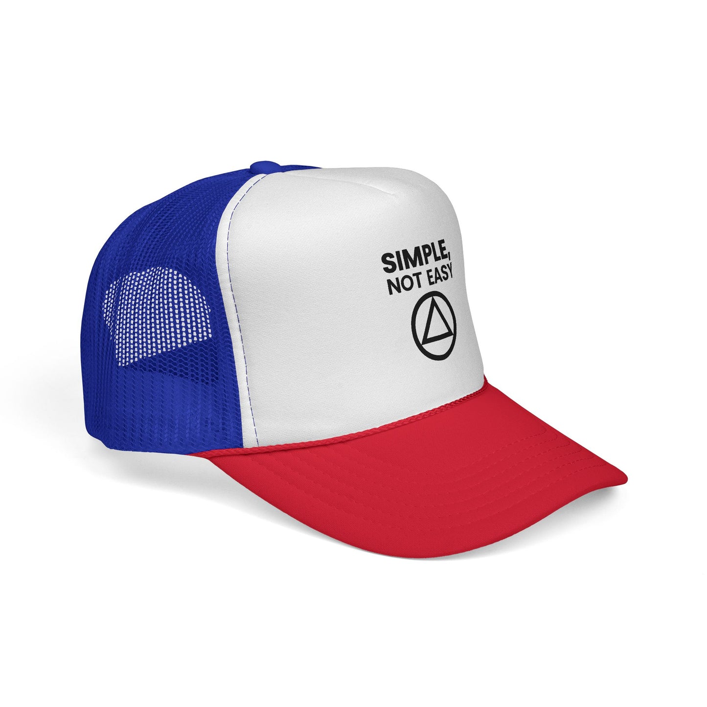 Trucker Cap — "SIMPLE, NOT EASY" Above a Classic Recovery Symbol