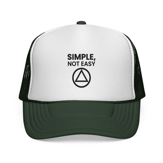 Trucker Cap — "SIMPLE, NOT EASY" Above a Classic Recovery Symbol