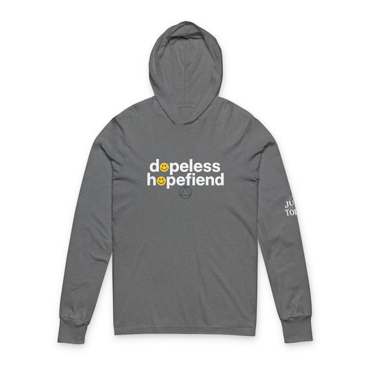 Dopeless Hopefiend Hooded Long Sleeve Tee — Recovery-Inspired Graphic with Smiley O's