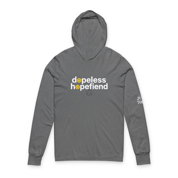 Dopeless Hopefiend Hooded Long Sleeve Tee — Recovery-Inspired Graphic with Smiley O's
