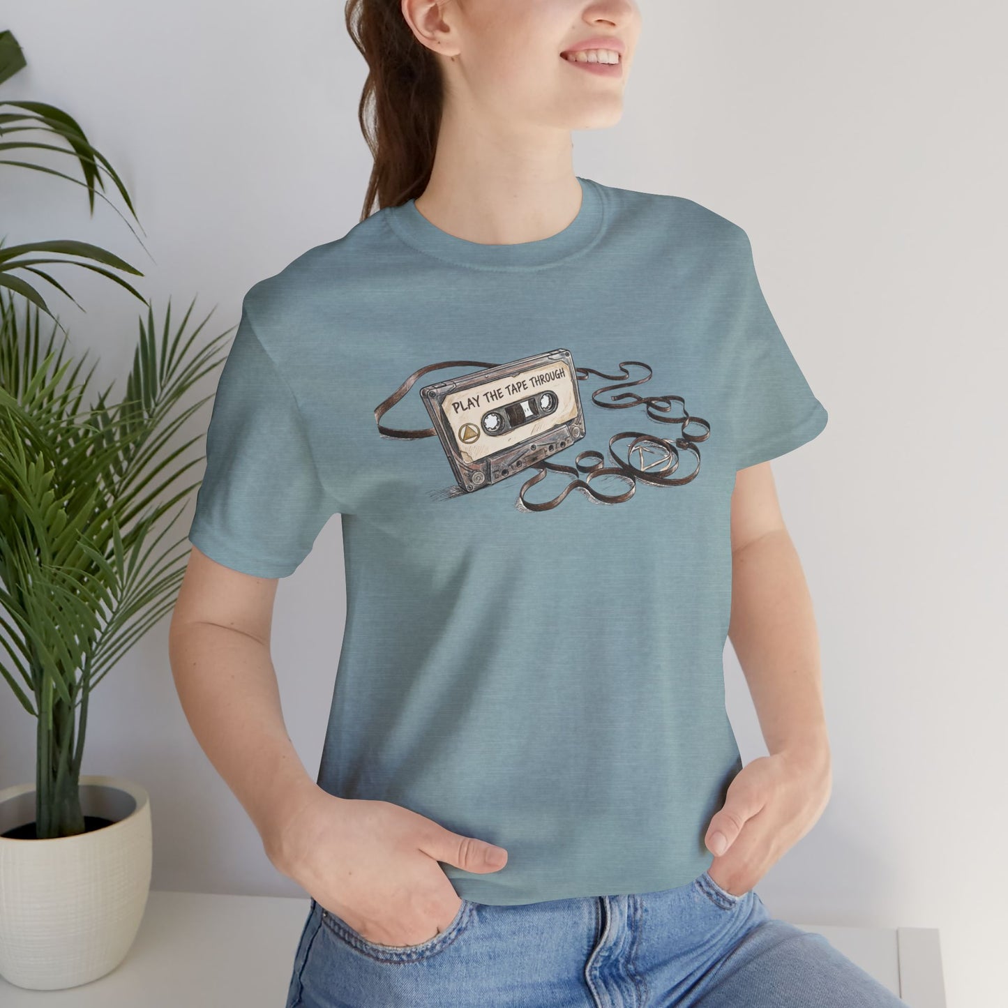 Cassette Tape Tee — 'Play the Past' Vintage Music T-Shirt with “Just For Today” Back Print