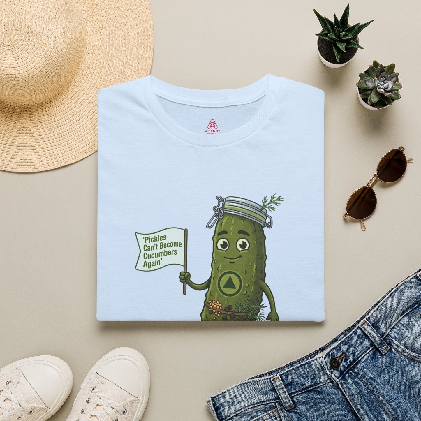“Pickles Can’t Become Cucumbers Again” Funny Recovery Tee | Amends Apparel Co