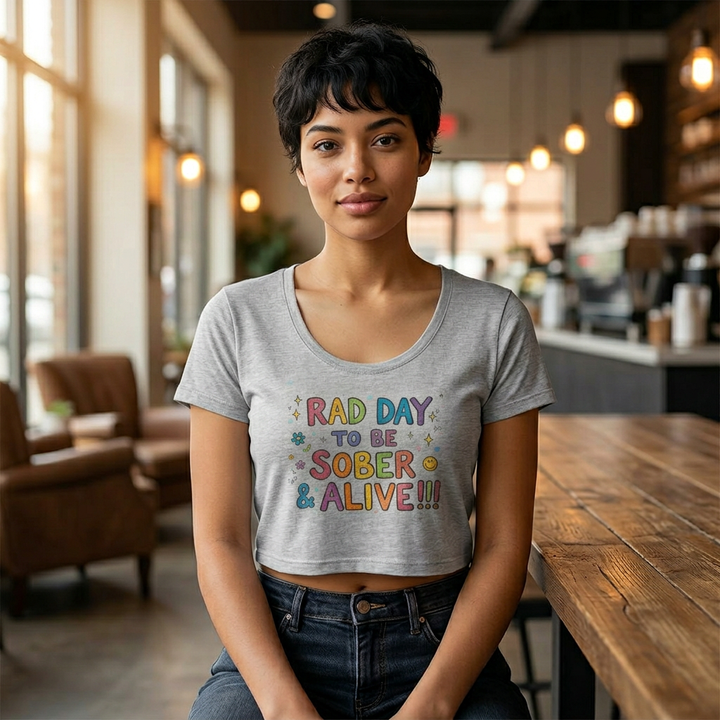Sober & Alive Crop Tee — "Rad Day to Be Sober" Women's Baby T-Shirt | Amends Apparel Co