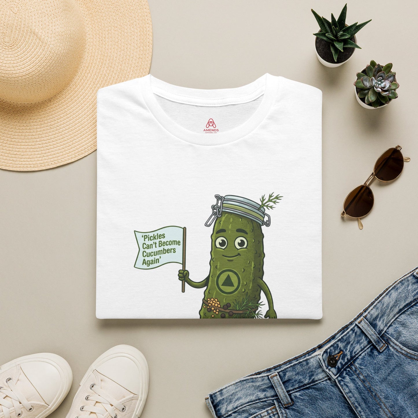 “Pickles Can’t Become Cucumbers Again” Funny Recovery Tee | Amends Apparel Co