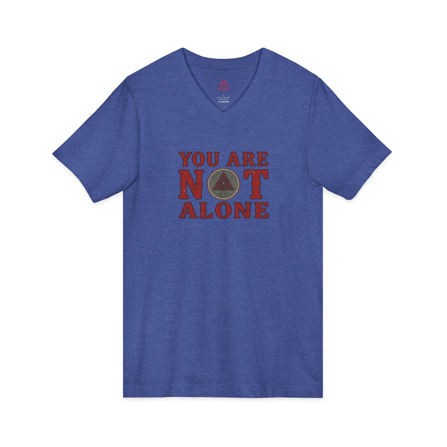 You Are Not Alone V-Neck Tee — Mental Health Awareness Shirt (Back: Just For Today)