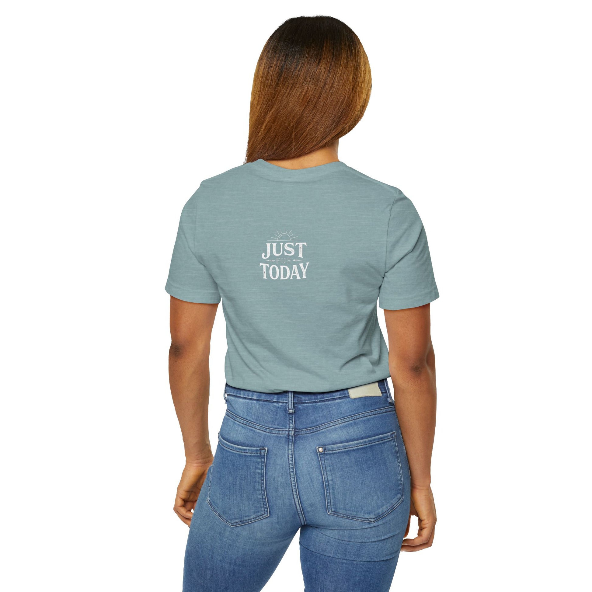Recovery T-Shirt — “Recovery Builds What Addiction Tears Down” (Just For Today) | Amends Apparel Co
