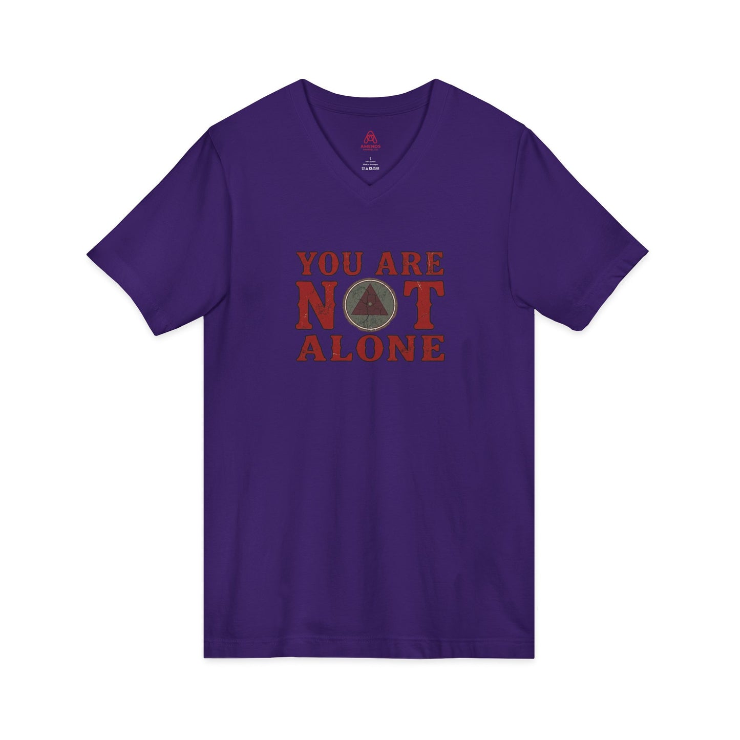 You Are Not Alone V-Neck Tee — Mental Health Awareness Shirt (Back: Just For Today)