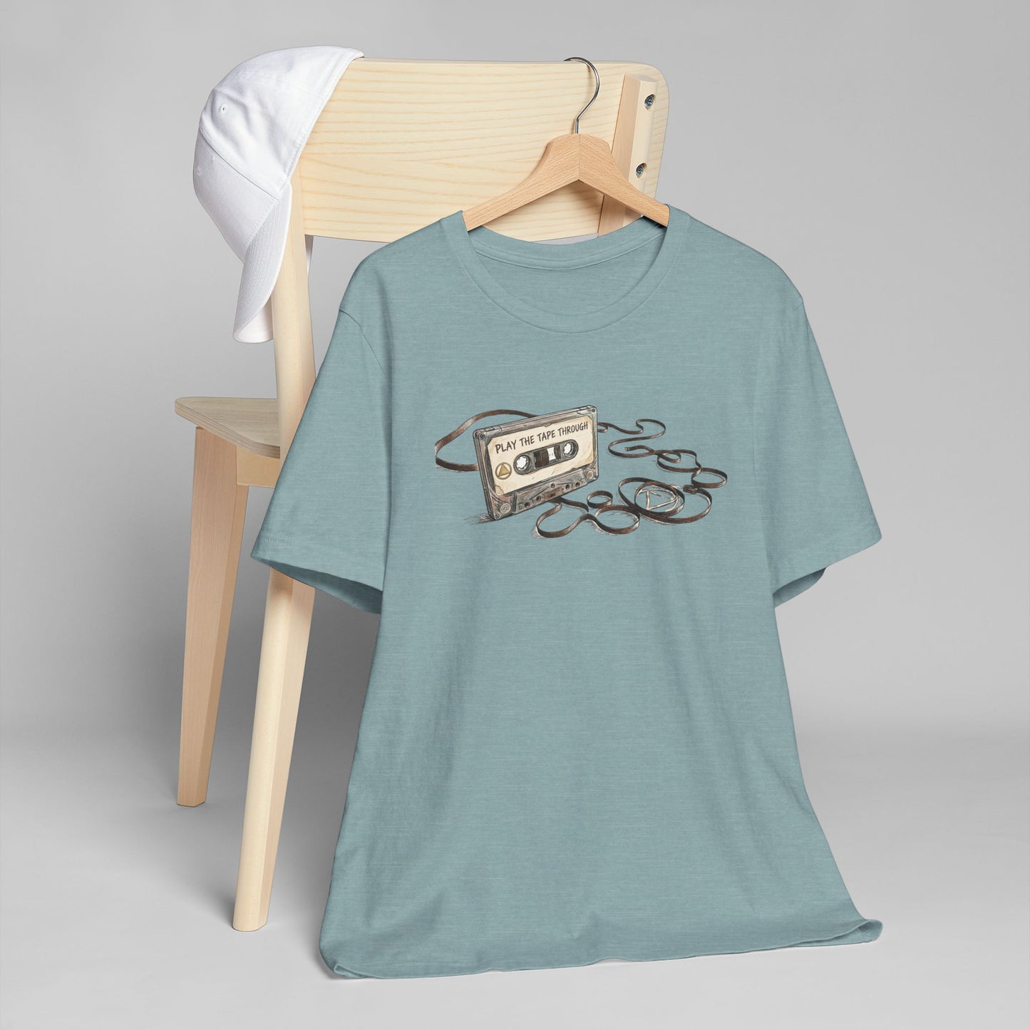 Cassette Tape Tee — 'Play the Past' Vintage Music T-Shirt with “Just For Today” Back Print