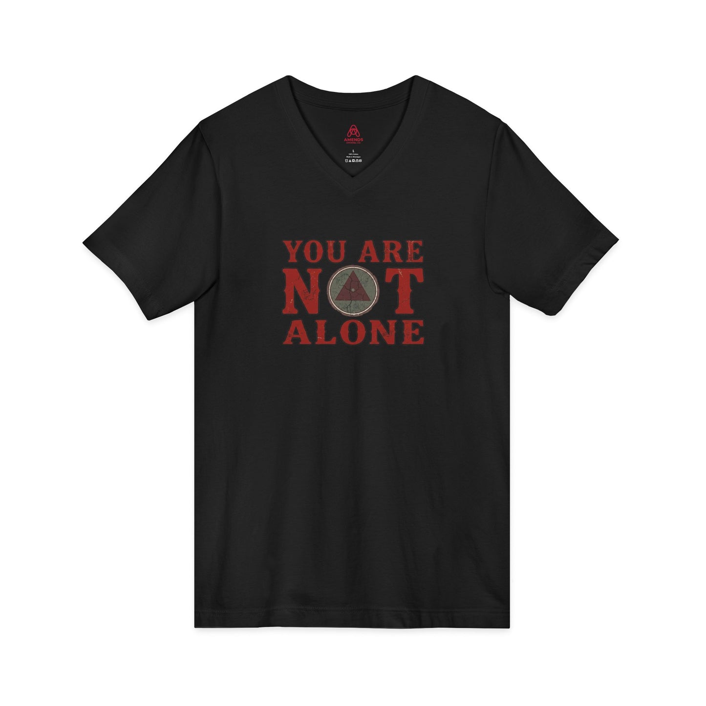 You Are Not Alone V-Neck Tee — Mental Health Awareness Shirt (Back: Just For Today)