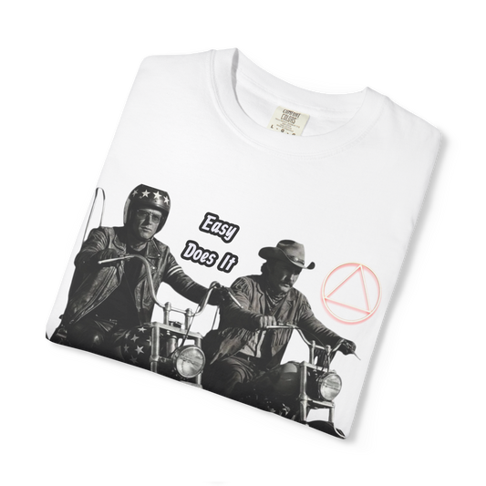 "Easy Does It" Recovery Tee — Easy Rider Inspired | AA Circle & Triangle | "Just For Today" Back