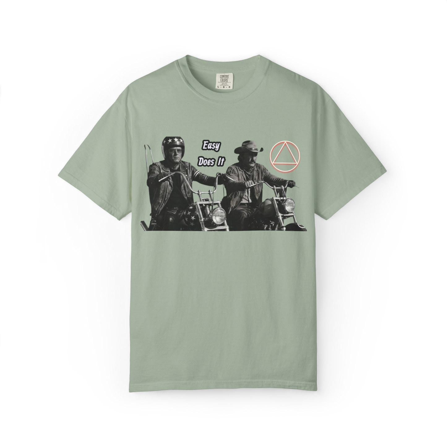 "Easy Does It" Recovery Tee — Easy Rider Inspired | AA Circle & Triangle | "Just For Today" Back