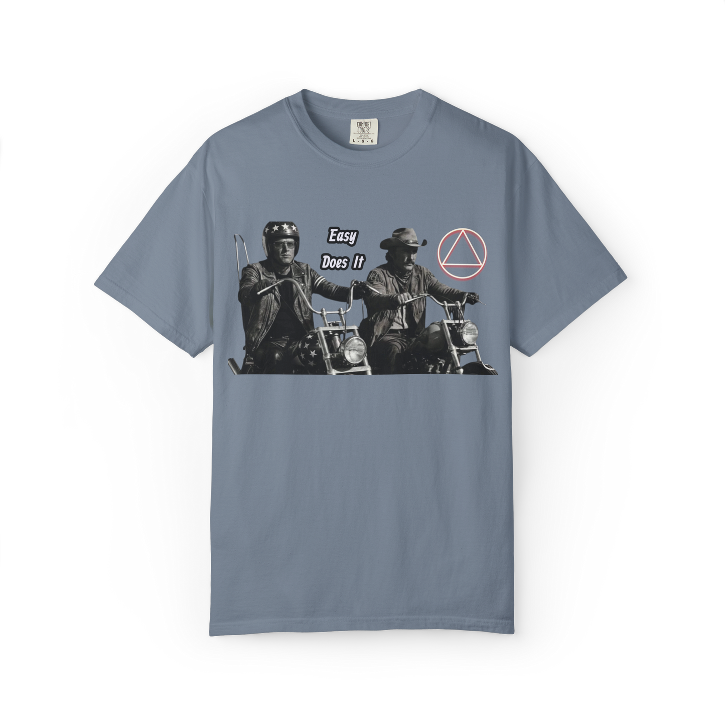 "Easy Does It" Recovery Tee — Easy Rider Inspired | AA Circle & Triangle | "Just For Today" Back