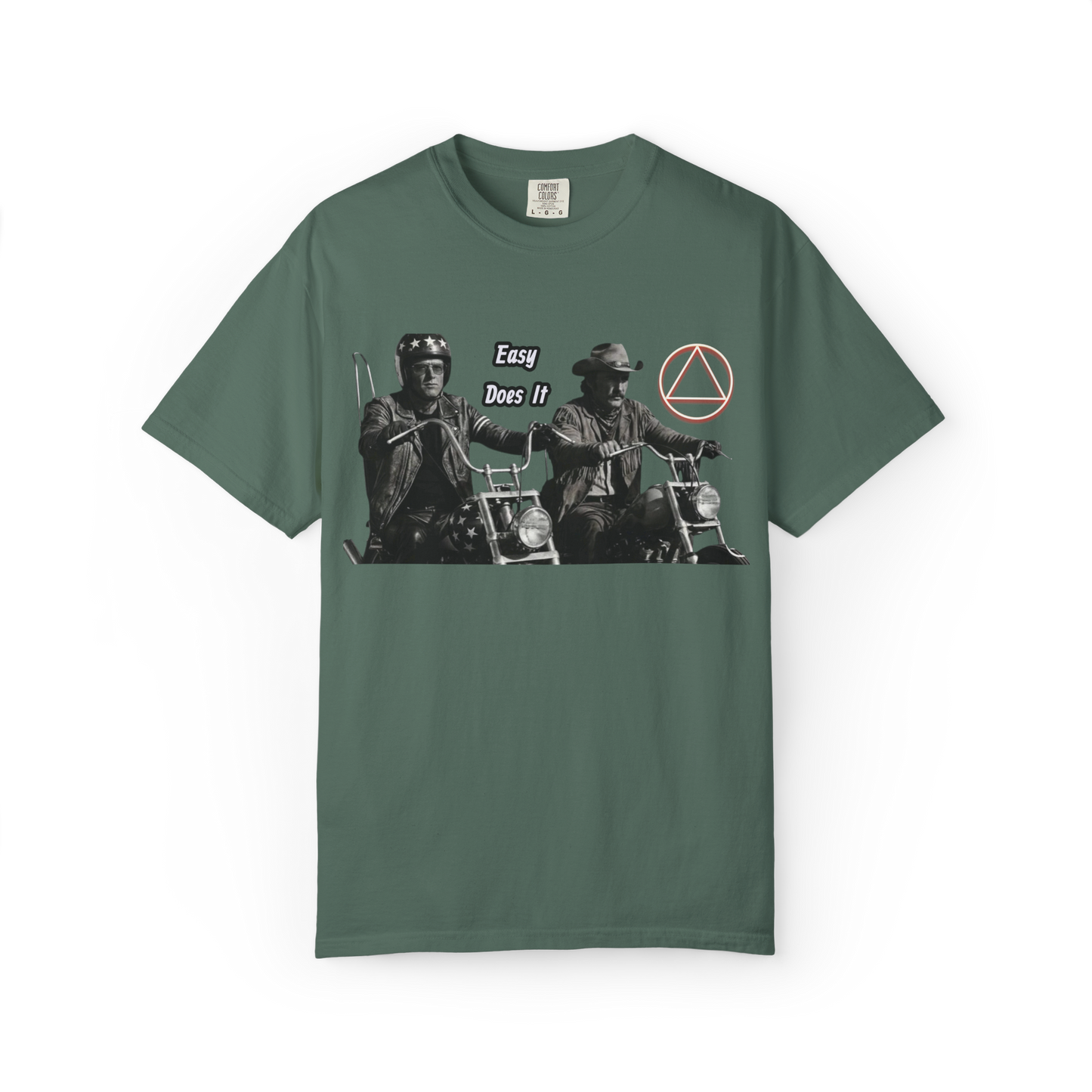 "Easy Does It" Recovery Tee — Easy Rider Inspired | AA Circle & Triangle | "Just For Today" Back