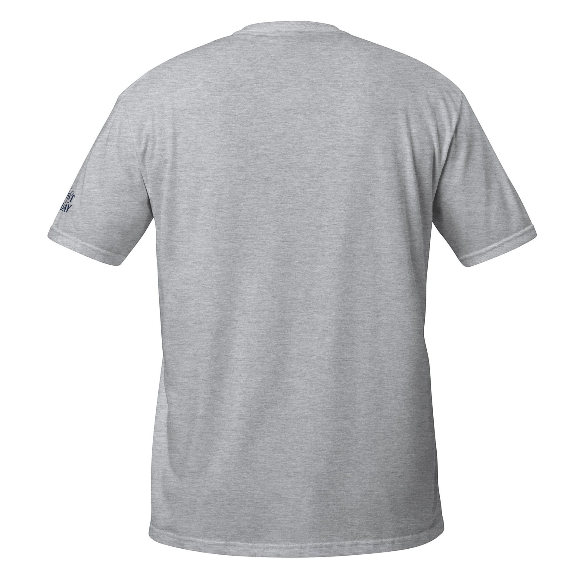 AmendsApparelCo grey 100% ring-spun cotton t-shirt with "Serener Than You Are, Dude" graphic on left chest.
